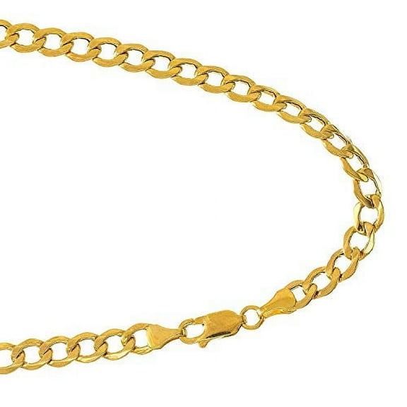 JewelStop 14k Semi-Solid Yellow Gold 6.1 mm Lite Cuban Curb Chain Bracelet, Lobster Claw Clasp-8 Inches