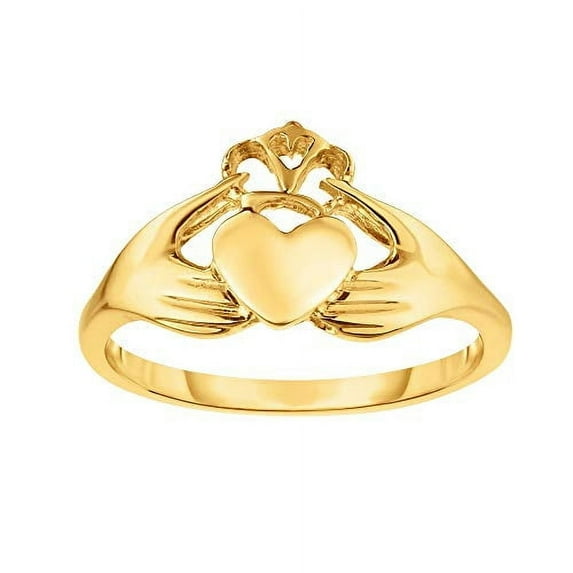 JewelStop 14k Shiny Yellow Gold Fancy Claddagh Ring Size 7, 2.2gr.