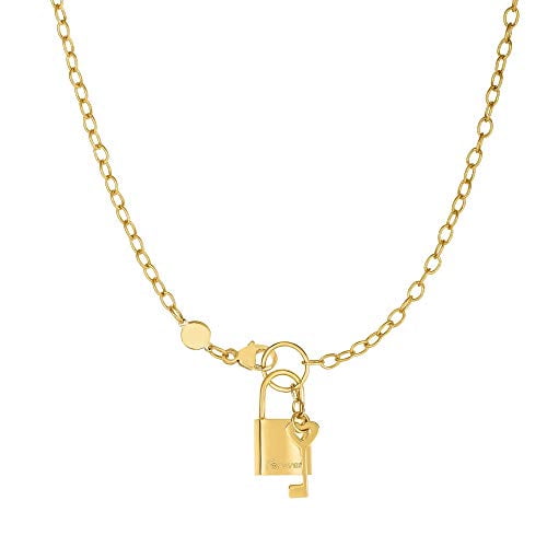 JewelStop 14k Shiny Yellow Gold Forever Lock & Key Elements On Link Chain Necklace, Lobster - 18 Inches, 5.7gr