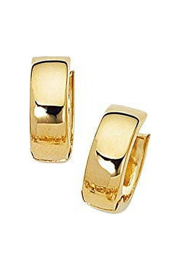 JewelStop 14k Shiny Yellow Gold Round Huggie Hoop Earrings, Hinged Clasp - 5x15mm, 2.2gr.