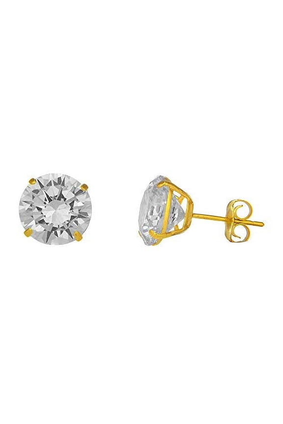 JewelStop 14k Solid Gold Cz Basket Setting Stud 5.5ct Earrings 9mm Push Backs, 2.3gr.
