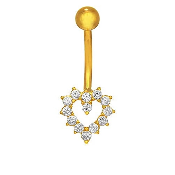 JewelStop 14k Solid Gold Yellow Belly Open Heart CZ Navel Ring Body Jewelry
