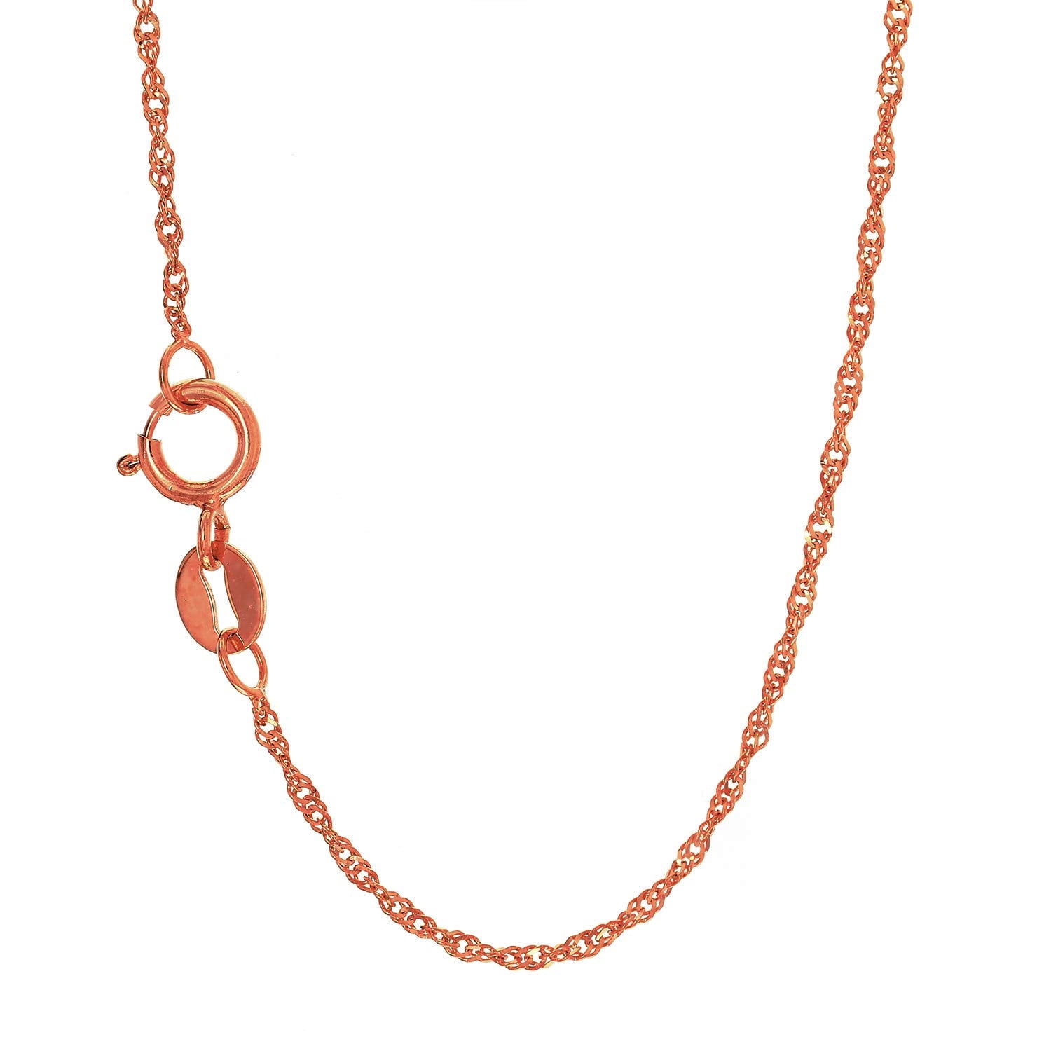 JewelStop 14k Solid Gold Singapore Chain Necklace - Rose Gold, 1.0 mm ...