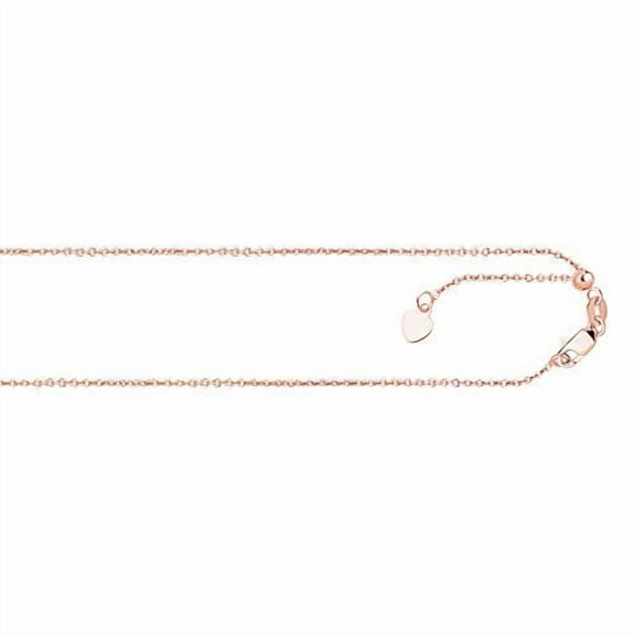 JewelStop 14k Solid Rose Gold 0.9 mm Cable Chain Adjustable 22" w/Lobster Claw Clasp