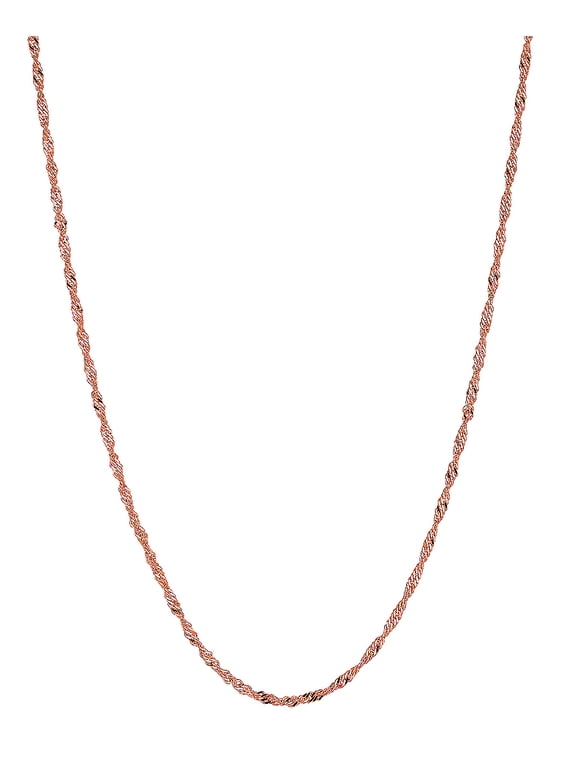 JewelStop 14k Solid Rose Gold 1.0 mm Singapore Chain Necklace, Spring Ring Clasp-16"