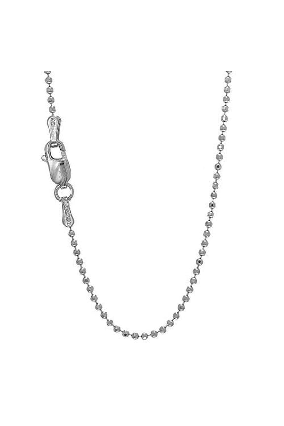JewelStop 14k Solid White Gold 1.2 mm Diamond-Cut Bead Ball Chain Lobster Claw Clasp- 18 Inches, 2.5gr.