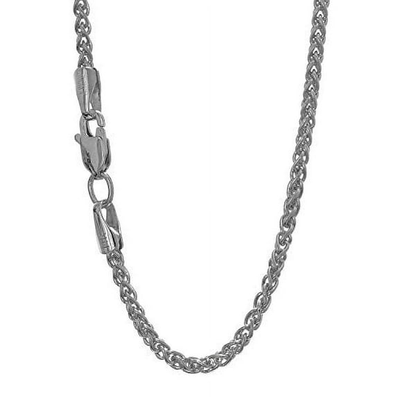 JewelStop 14k Solid White Gold 1.5 mm Round Spiga Wheat Chain Necklace, Lobster Claw Clasp - 30 Inches, 8gr.