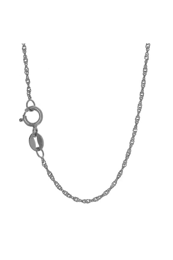 JewelStop 14k Solid White Gold 1.5 mm Singapore Chain Anklet, Spring Ring Clasp-10 Inches
