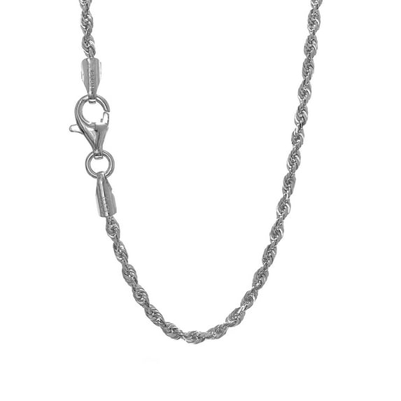 JewelStop 14k Solid White Gold 2.2mm Diamond-Cut Rope Chain 30"