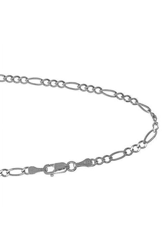 JewelStop 14k Solid White Gold 2.6 Figaro Chain Anklet, Lobster Claw Clasp - 9.5 Inches, 2.7gr.