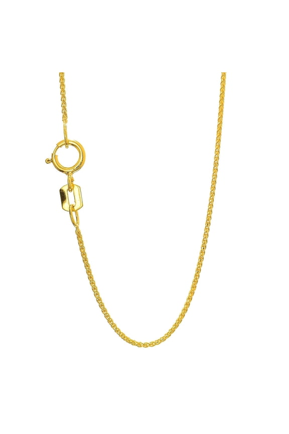 JewelStop 14k Solid Yellow Gold 0.6 mm Round Diamond Cut Spiga Wheat Chain Necklace, Spring Ring - 20 Inches