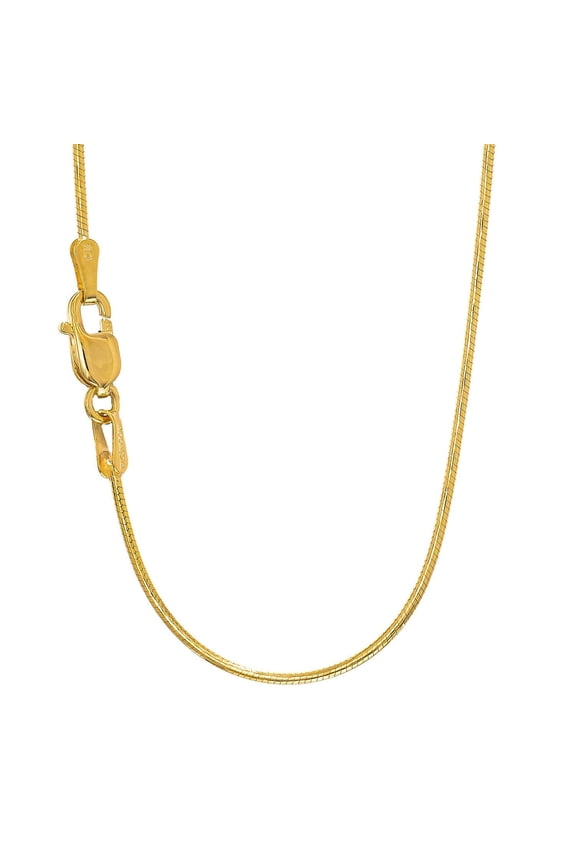 JewelStop 14k Solid Yellow Gold 0.9 mm Round Snake Chain Necklace, Lobster Claw Clasp - 24 Inches, 5.2gr.