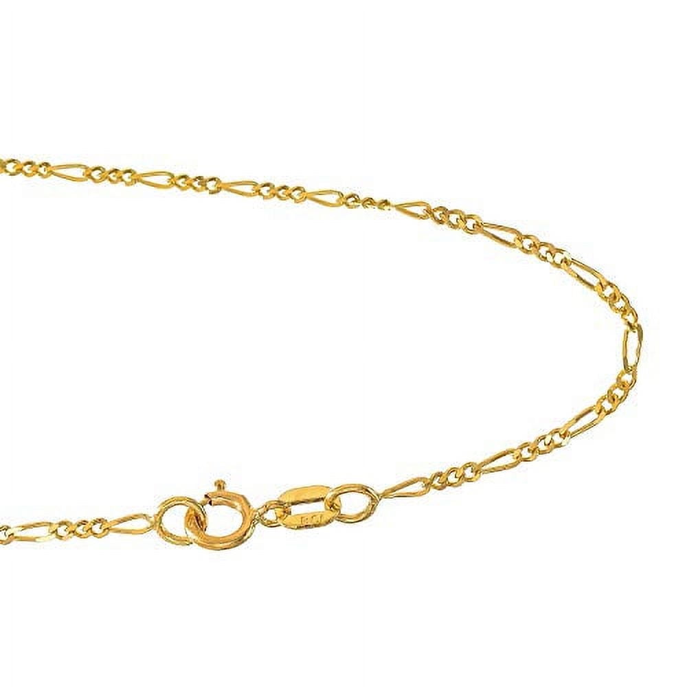 JewelStop 14k Solid Yellow Gold 1.3 mm Figaro Chain Anklet, Spring Ring Clasp - 10 Inches, 1gr.