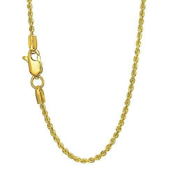 JewelStop 14k Solid Yellow Gold 1.3 mm Rope Chain Necklace, Lobster Claw Clasp - 16 Inches, 2.6gr.