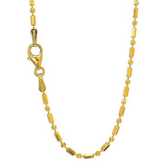 JewelStop 14k Solid Yellow Gold 1.5 mm Diamond-cut Bar & Bead Ball Necklace, Lobster Claw- 16 Inches, 3.3gr.