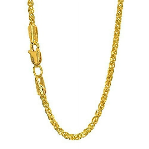 JewelStop 14k Solid Yellow Gold 1.5 mm round Spiga Wheat chain Necklace, Lobster Claw Clasp - 16 Inches, 4.4gr.
