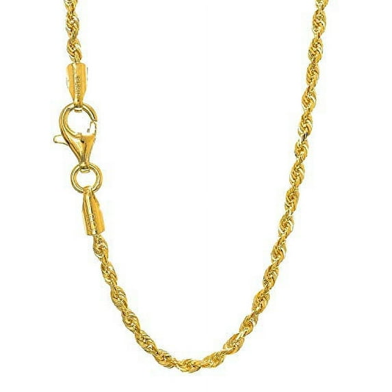 JewelStop 14k Solid Yellow Gold 1.5mm Diamond-cut Rope Chain, Lobster Claw Clasp - 20 Inches, 3.4gr.