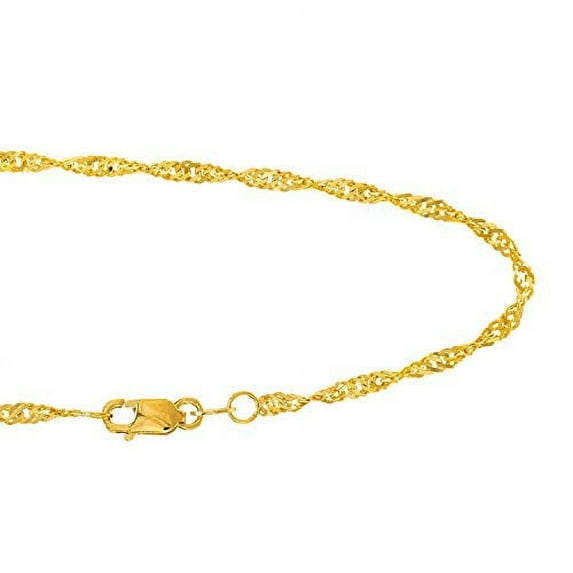 JewelStop 14k Solid Yellow Gold 2.1 mm Singapore Chain Anklet, lobster Claw Clasp-10 Inches, 1.8gr.