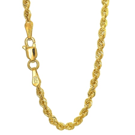 JewelStop 14k Solid Yellow Gold 2.5 mm Rope Chain Bracelet Necklace 7" 16" 18" 20" 22" 24" 30" Lobster Claw Clasp - 11.1gr.