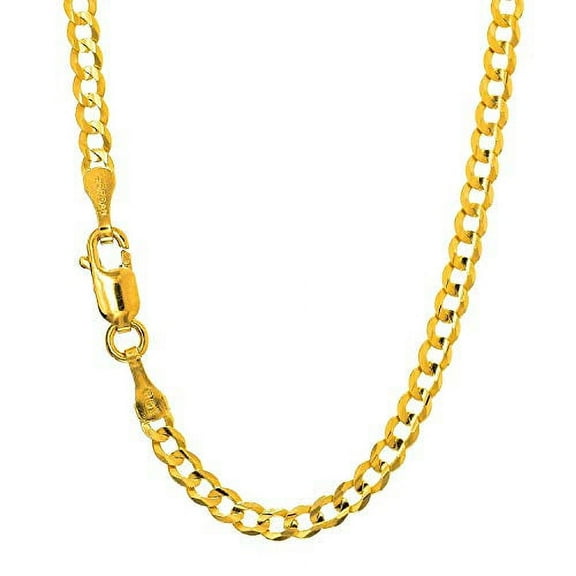 JewelStop 14k Solid Yellow Gold 2.7 mm Diamond-Cut Comfort Curb Chain Necklace, Lobster Claw-16 Inches, 3.6gr.