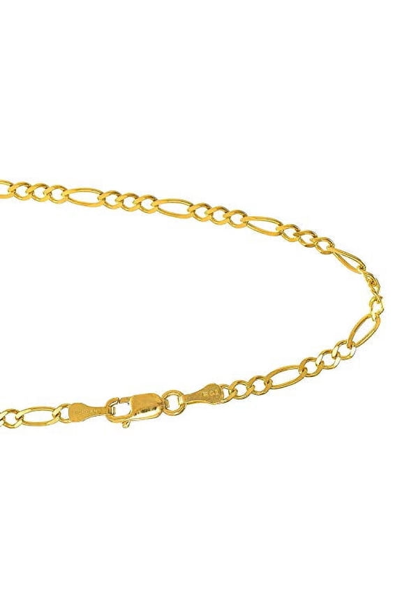 JewelStop 14k Solid Yellow Gold 2.8 mm Figaro Chain Anklet, Lobster Claw Clasp - 10 Inches, 2.7gr.