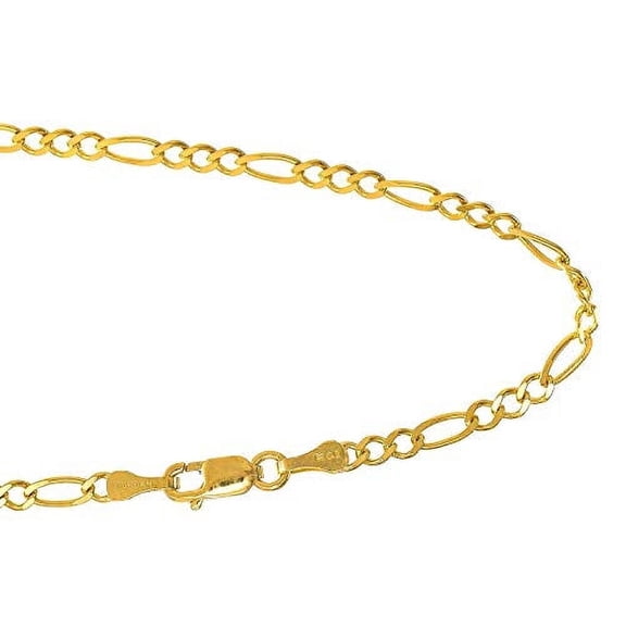 JewelStop 14k Solid Yellow Gold 2.8 mm Figaro Chain Bracelet, Lobster Claw Clasp - 7 Inches, 2gr.
