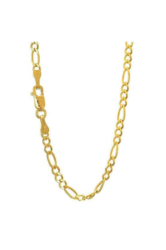 JewelStop 14k Solid Yellow Gold 3 mm Figaro Chain Necklace, Lobster Claw Clasp - 18 Inches, 6.6gr.