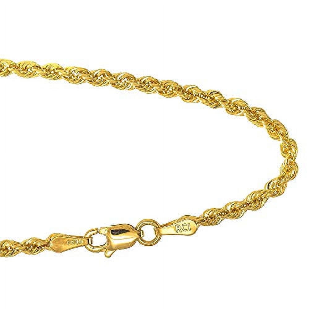JewelStop 14k Solid Yellow Gold 3 mm Rope Chain Bracelet, Lobster Claw ...