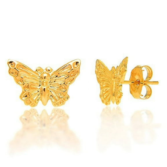 JewelStop 14k Solid Yellow Gold Butterfly Stud Earrings