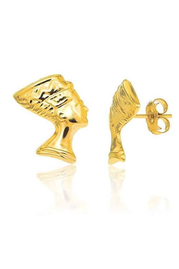 JewelStop 14k Solid Yellow Gold Egyptian Nefertiti Bust Post Stud Earrings