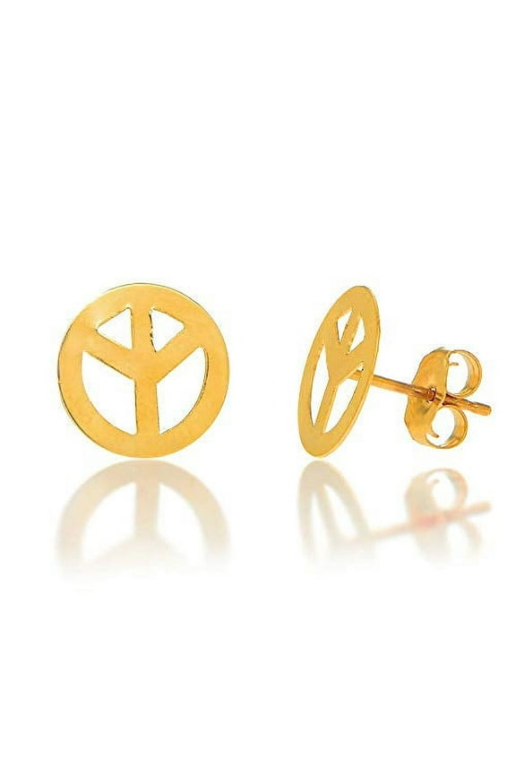 JewelStop 14k Solid Yellow Gold Peace Sign Post Stud Earrings