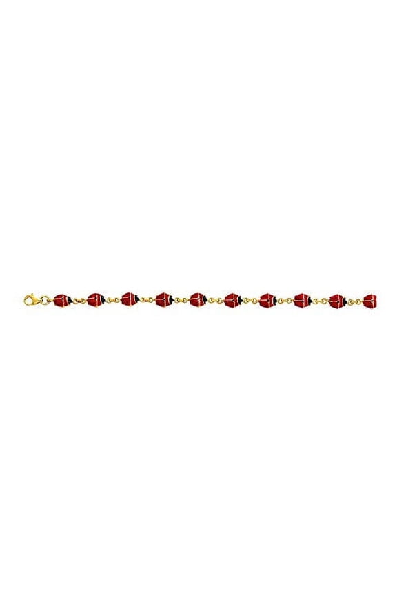 JewelStop 14k Solid Yellow Gold Rolo Lady Bug Station Enamel Bracelet, Lobster Lock -7 Inches, 3gr.