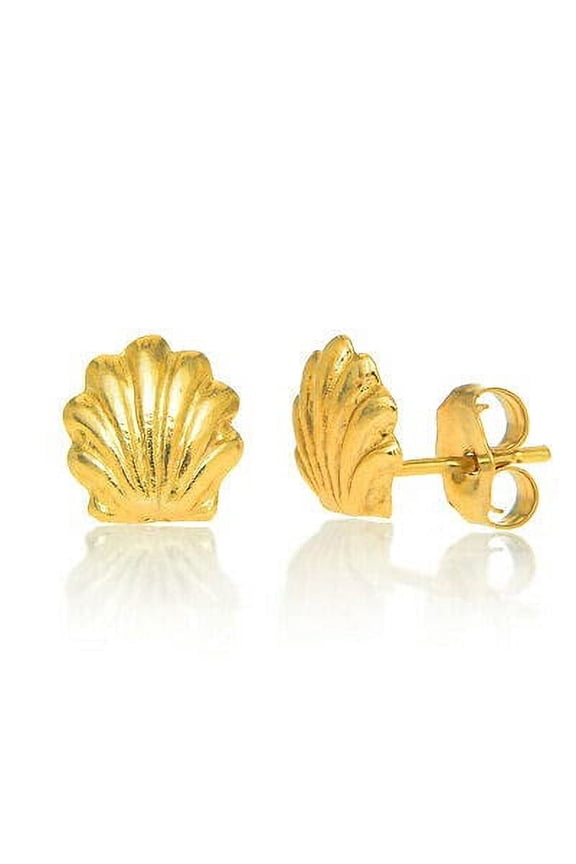 JewelStop 14k Solid Yellow Gold Scallop Sea Shell Stud Earrings