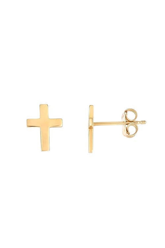 JewelStop 14k Solid Yellow Gold Shiny Flat and Skinny Cross Post Style Earrings With Push Back Clasp, 1.25gr.