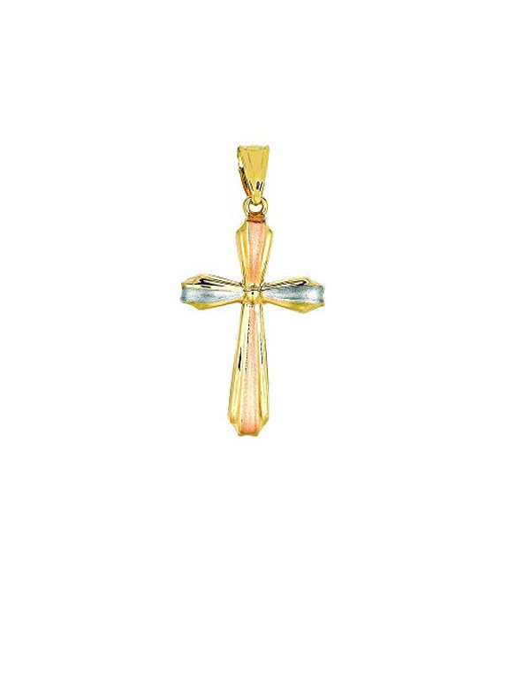 JewelStop 14k Tri Color Gold Satin Cross Pendant, 1.2gr.