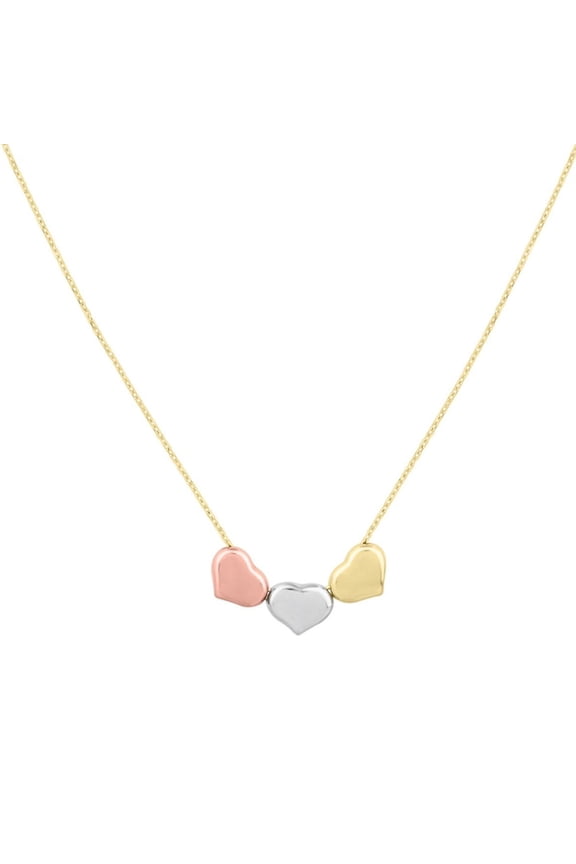 JewelStop 14k Tricolor Gold Diamond Cut/ Textured Finish 0.8mm Tri-Color Triple Heart Chain Necklace, Spring Ring Clasp - 18"