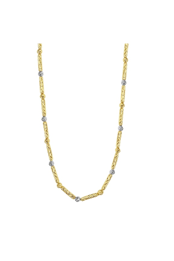 JewelStop 14k Two-Tone Gold Diamond Cut/Textured Finish 1.7mm Bead & Bar Chain, Lobster Clasp - 18"