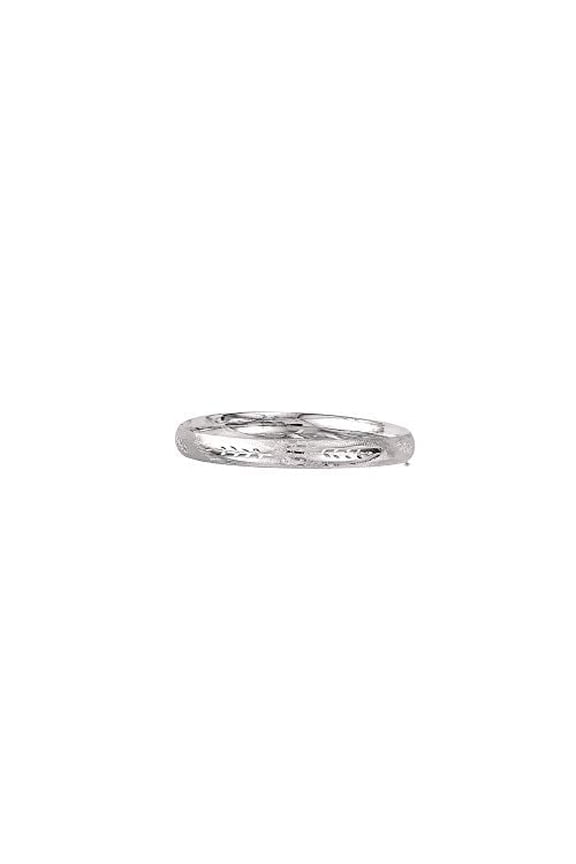 JewelStop 14k White Gold 5/16 Inches Engraved Flower Design Bangle Oversize