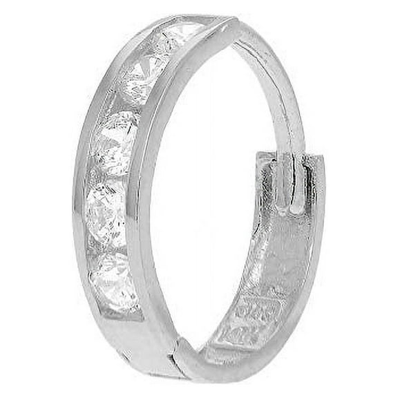 JewelStop 14k White Gold Single CZ Huggie Hoop Hinged Men's Earring 2x10mm