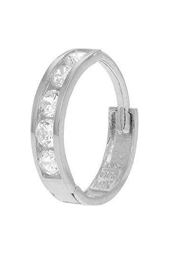 JewelStop 14k White Gold Single CZ Huggie Hoop Hinged Men's Earring 2x10mm