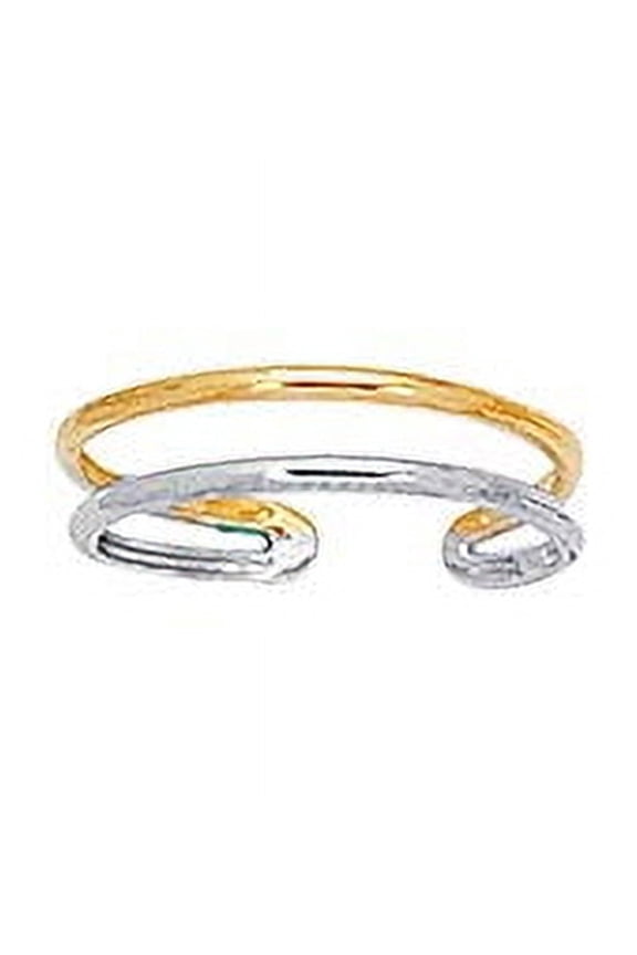 JewelStop 14k White and Yellow Gold Double Bar Cuff Style Adjustable Toe Ring
