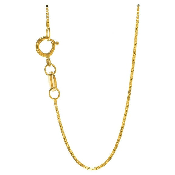 JewelStop 14k Yellow Gold 0.6mm Shiny Classic Box Chain Necklace with Spring Ring Clasp, 16" - 0.87gr.
