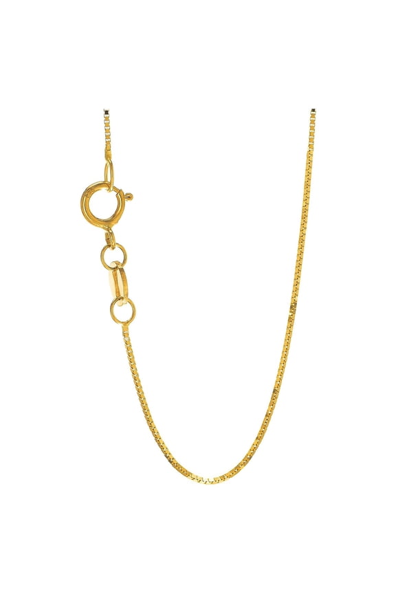JewelStop 14k Yellow Gold 0.6mm Shiny Classic Box Chain Necklace with Spring Ring Clasp, 16" - 0.87gr.