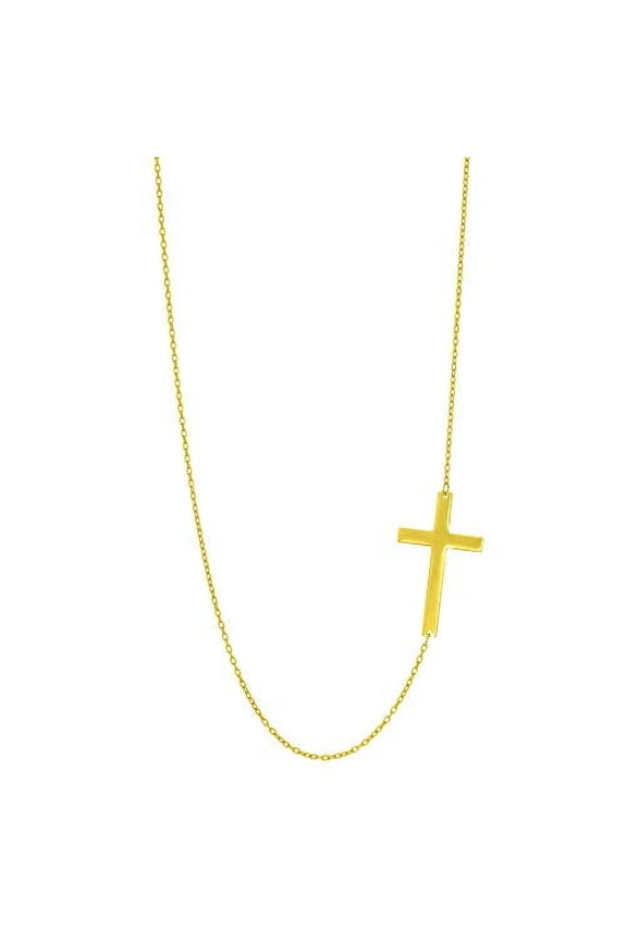 JewelStop 14k Yellow Gold 1.05mm Shiny Oval Cable Chain Cross Necklace - 18 Inches, 1.9gr.