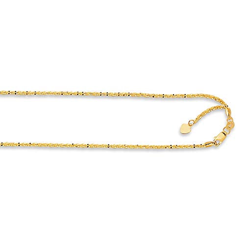 JewelStop 14k Yellow Gold 1.5 mm Adjustable Sparkle Chain 22" w/Lobster Claw Clasp