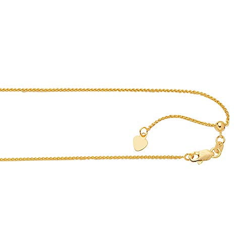 JewelStop 14k Yellow Gold 1 mm Adjustable Wheat Chain 30" w/Lobster Claw Clasp