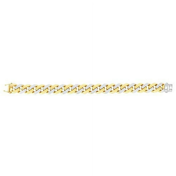 JewelStop 14k Yellow Gold 11.3mm Alternate Pave Fancy Curb Link Bracelet with Box Side Push Clasp 8.5 Inches