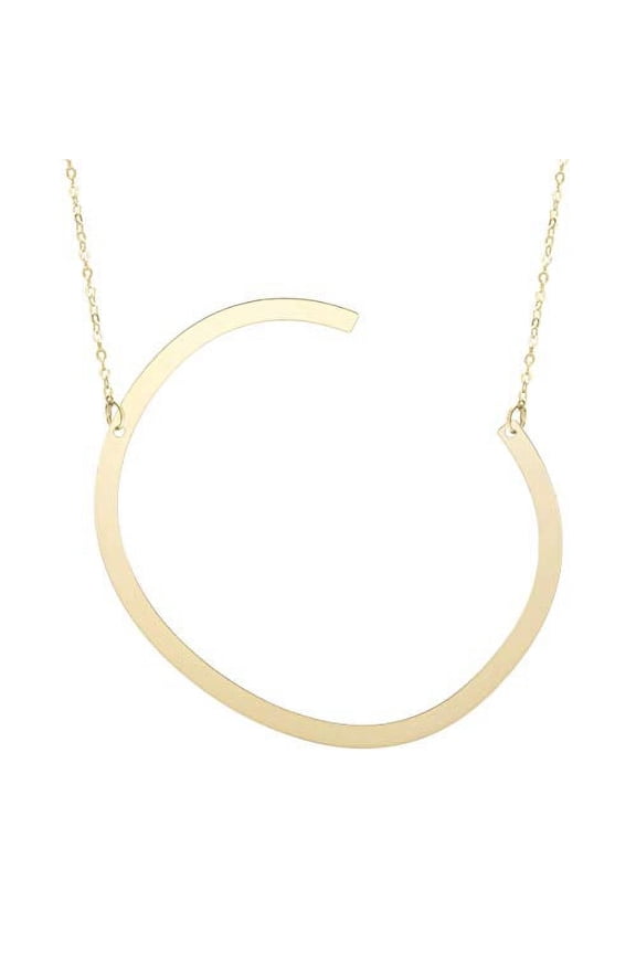 JewelStop 14k Yellow Gold 15mm Polished Initial-C Pendant on JewelStop 14k Gold 18" 0.8mm Extendable Classic Cable Chain