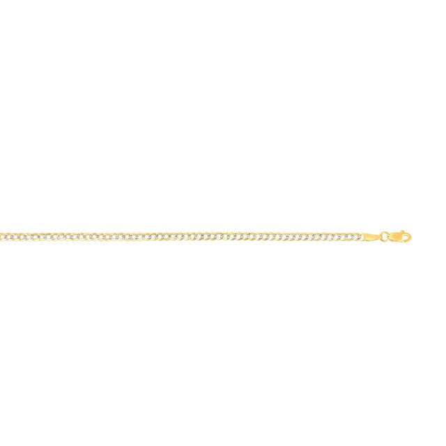 JewelStop 14k Yellow Gold 2.6 mm White Pave Curb Chain with Lobster