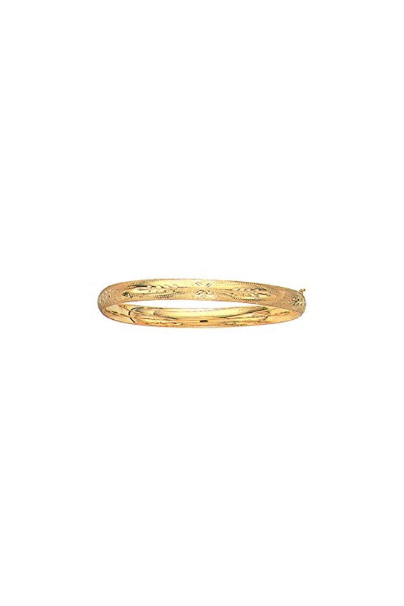 JewelStop 14k Yellow Gold 4/16 Inches Engraved Flower Design Bangle Oversize, 8gr.